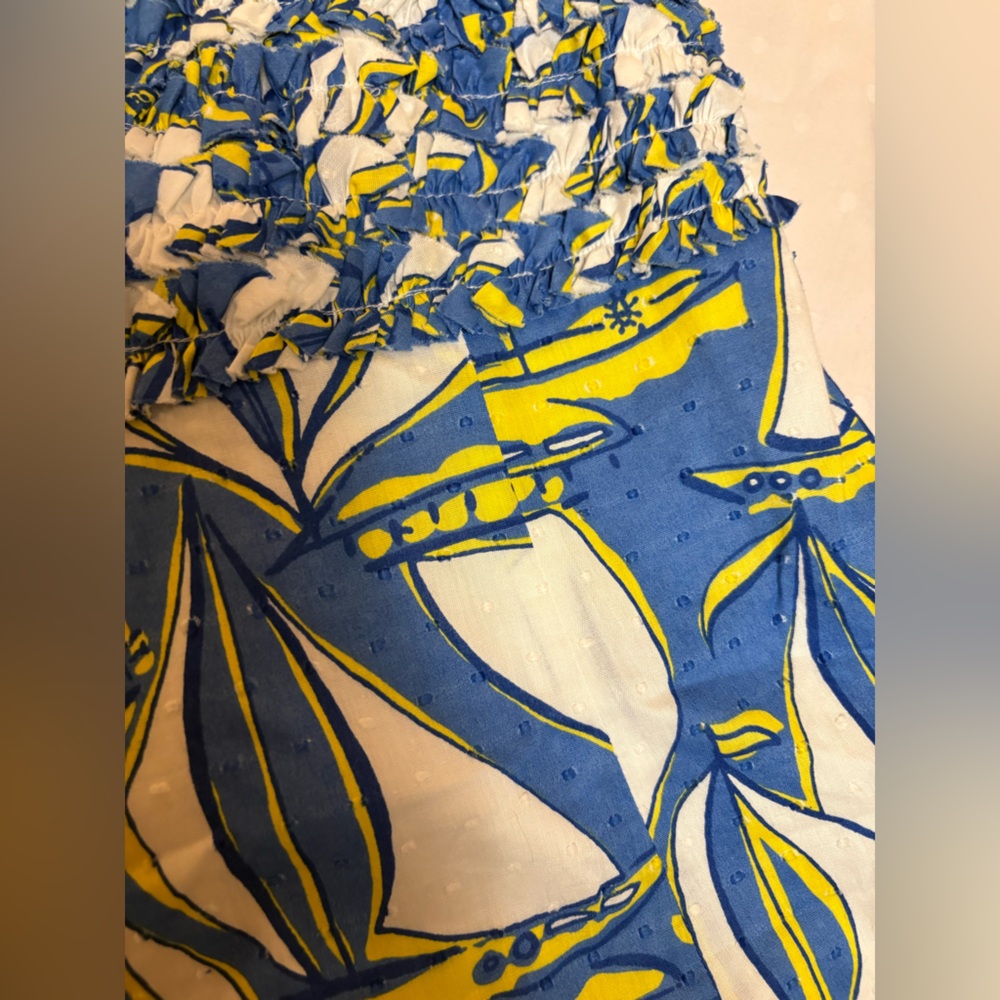 Lilly Pulitzer Strapless Sailboat Print Mini Dress — Blue, White & Yellow - Picture 3 of 5